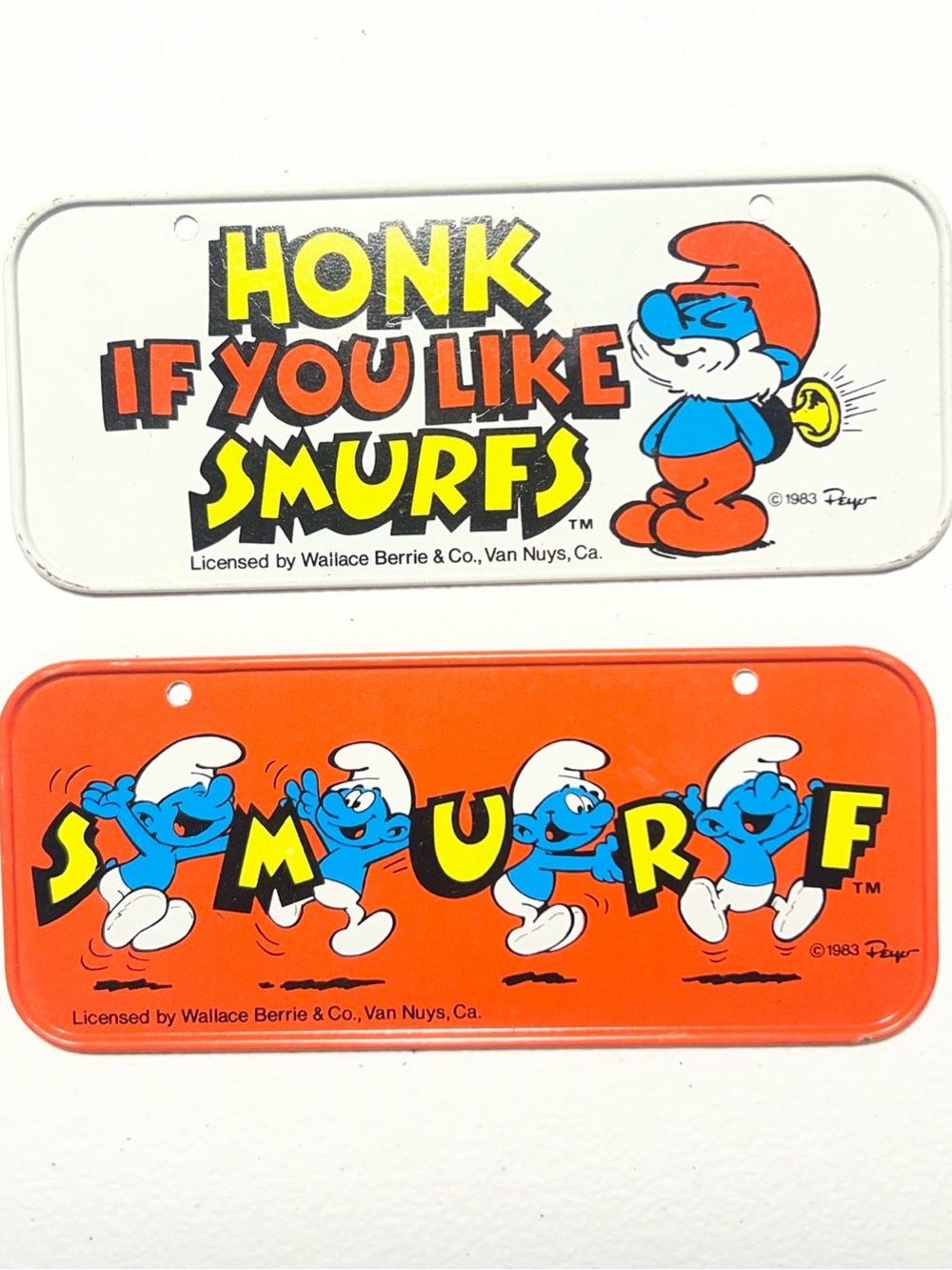 1983 Smurfs "S M U R F" Honk If You Like Smurfs Bicycle License Plate